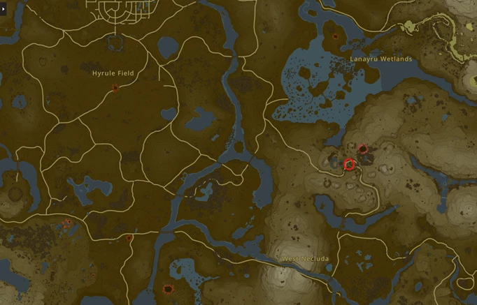 ein Bild der Karte von Zelda: Tears of the Kingdom, das den Standort des Dorfes Kakariko zeigt