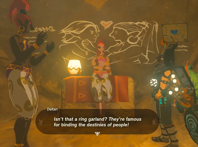 ein Screenshot von Deltans einzigartiger Dialogoption, wenn sie die Ringgirlande in Zelda: Tears of the Kingdom sieht