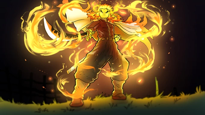 Ein Charakter mit einem Flammenschwert aus der Slayer Arena