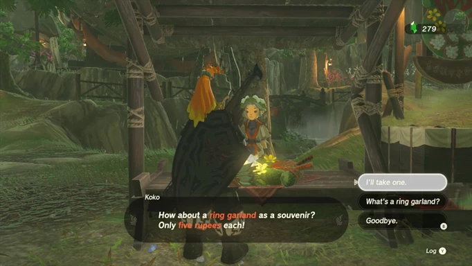 ein Screenshot von Link, der die Ringgirlande in Zelda: Tears of the Kingdom kauft