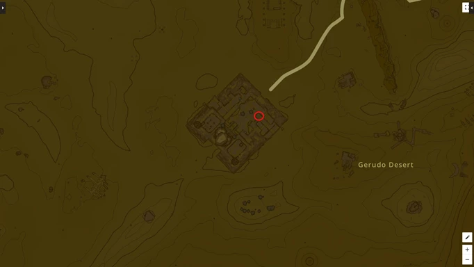 ein Bild der Karte „Tears of the Kingdom“, das den Standort des Geheimclubs in der Stadt Gerudo zeigt