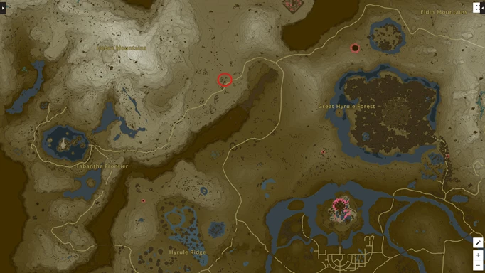 ein Bild der Karte „Tears of the Kingdom“, das den Standort des Orochium-Schreins zeigt