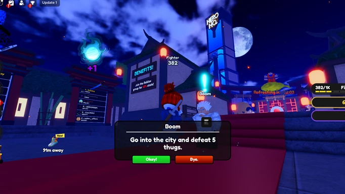 Screenshot von Boom, der im Anime Fighting Simulator X eine Quest gibt