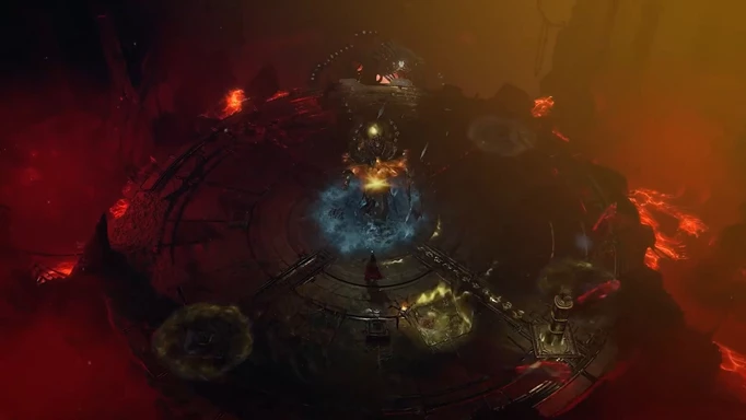 Kampf gegen einen großen Konstruktboss in Diablo 4
