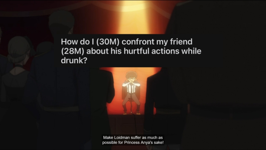 Loids Informant mit dem Text "Wie konfrontiere ich meinen Freund mit seinen verletzenden Handlungen, während ich betrunken bin?"