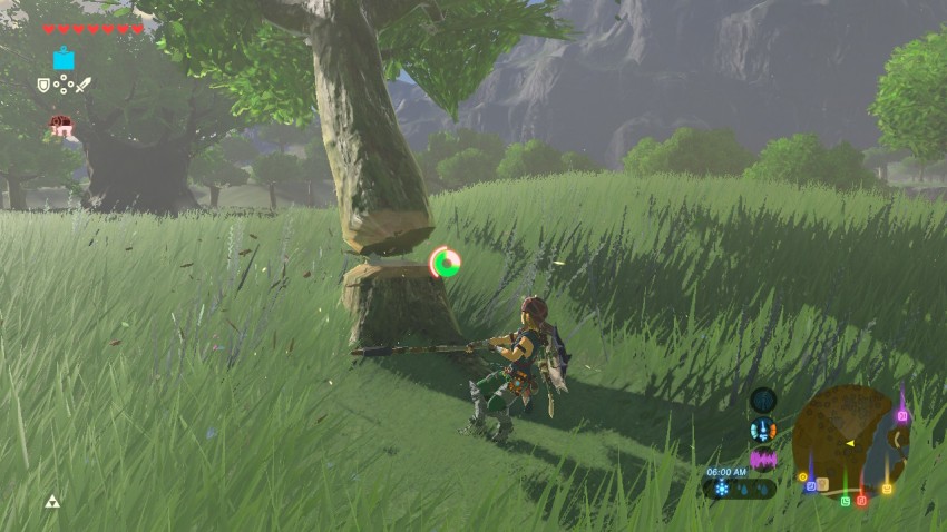 Link fällt in The Legend of Zelda: Breath of the Wild einen Baum