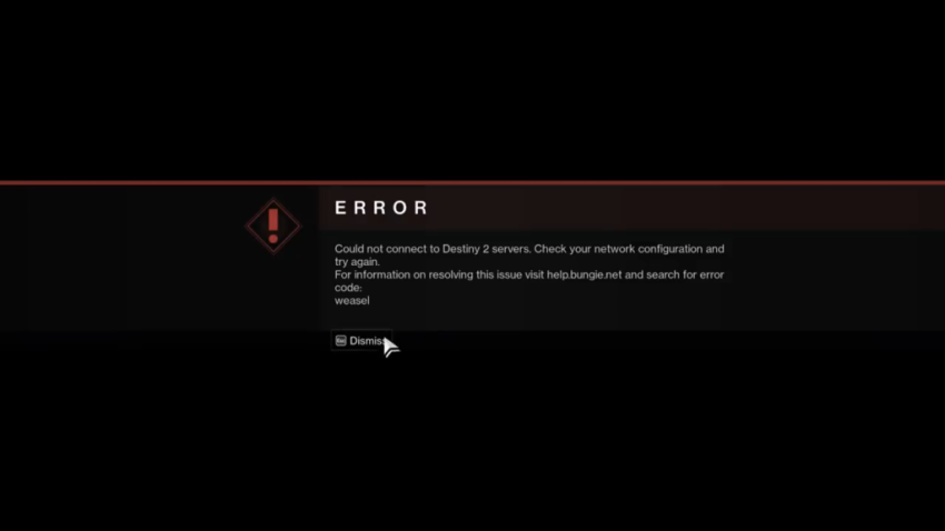 Destiny 2 Weasel-Fehler, der durch einen Chat-Exploit im Spiel verursacht wurde.  Bungie hat den Chat deaktiviert. 