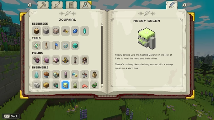 Mossy Golem, Beispiel für die Verwendung von Lapis zur Herstellung von Golems in Minecraft Legends