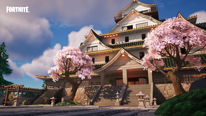 Screenshot einer Burg im japanischen Stil in Fortnite