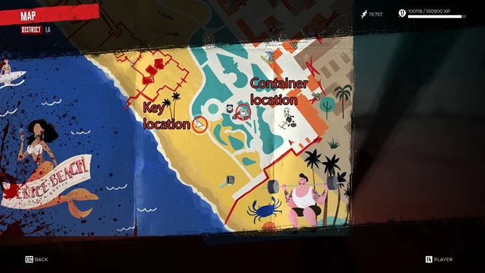 Schlüsselpositionskarte des Dead Island 2 Officer's Lockbox