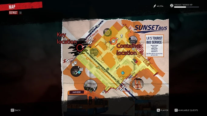 die Dead Island 2-Karte, die die Schlüsselposition des Elektrikers zeigt