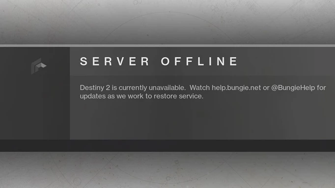 Der angezeigte Info-Bildschirm weist Sie darauf hin, dass die Server in Destiny 2 offline sind