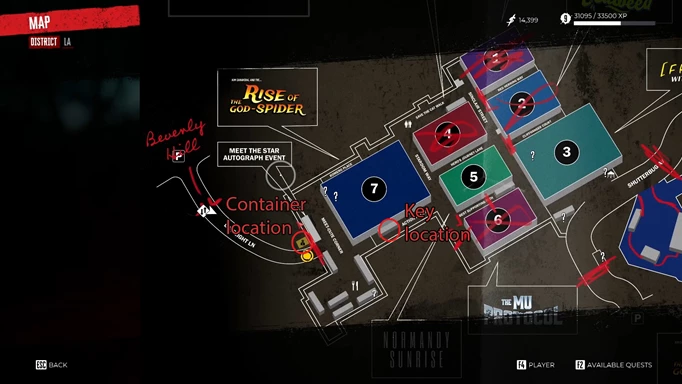 Schlüsselpositionskarte des Dead Island 2 Security Guard