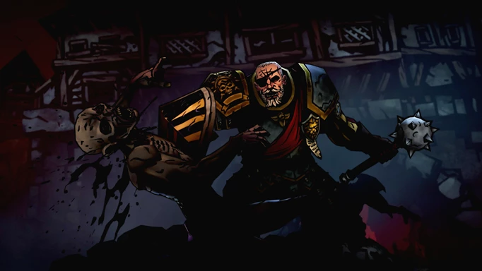 Der Man-at-Arms-Held aus Darkest Dungeon 2 kämpft gegen einen Zombie