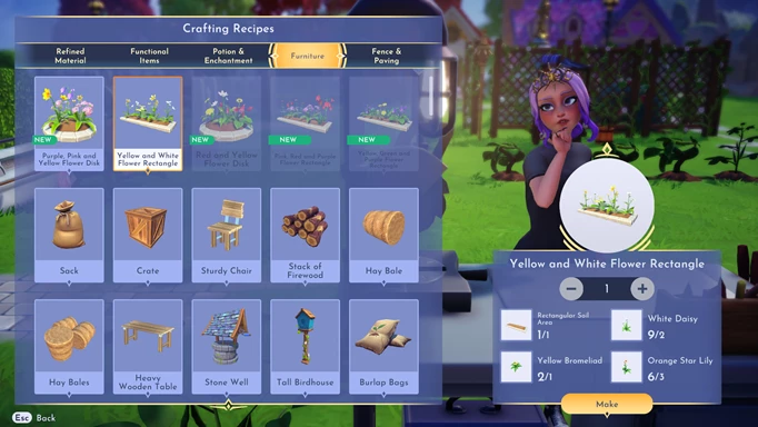 Screenshot eines Disney Dreamlight Valley-Handwerksrezepts, das Orange Star Lily verwendet