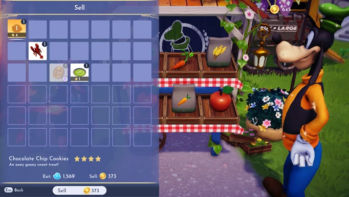 Screenshot des Verkaufspreises von Chocolate Chip Cookies im Disney Dreamlight Valley