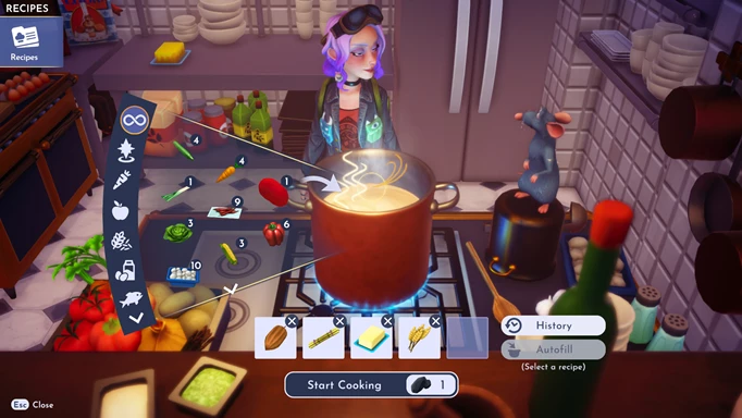 Screenshot der Zutaten, die für die Herstellung von Chocolate Chip Cookies im Disney Dreamlight Valley benötigt werden