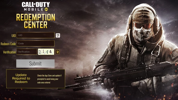 Die Website des Call of Duty Mobile-Einlösezentrums