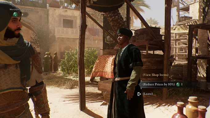 Verwenden eines Händler-Gunst-Tokens bei einem Händler in Assassin's Creed: Mirage
