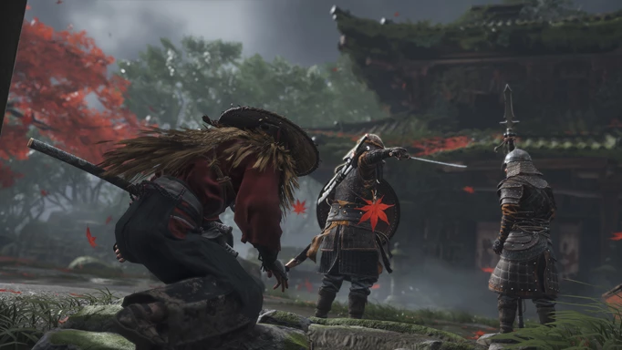 Der Geist schleicht sich in Ghost of Tsushima, dem besten Spiel wie Assassin's Creed, an zwei Feinde heran
