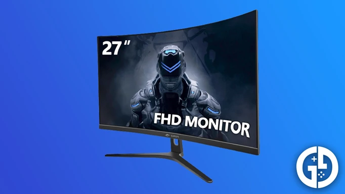 Ein 27-Zoll-FHD-Monitor auf blauem Hintergrund