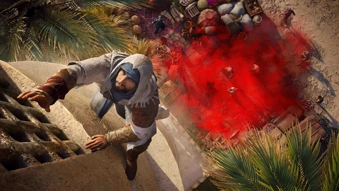Der Protagonist von Assassin's Creed Mirage klettert ein Gebäude hinauf.