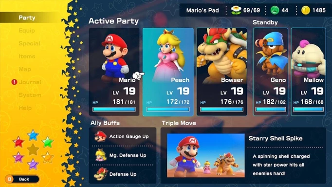 Eine Level-19-Party im Super Mario RPG.