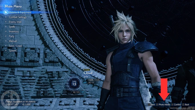Die Option „Fotomodus“ im Pausebildschirm von Final Fantasy 7 Rebirth