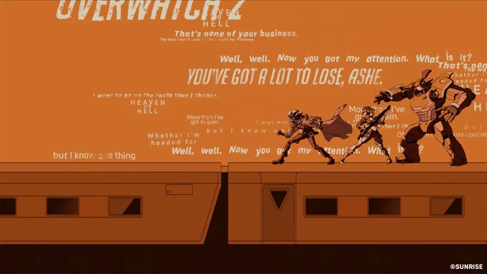 ein Trailer-Bildschirm des Crossovers Overwatch 2 x Cowboy Bebop
