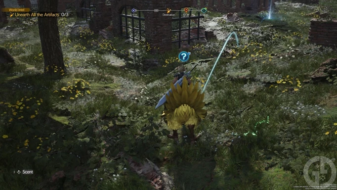 Wolkenjagd nach Schätzen auf einem Chocobo in Final Fantasy 7 Rebirth